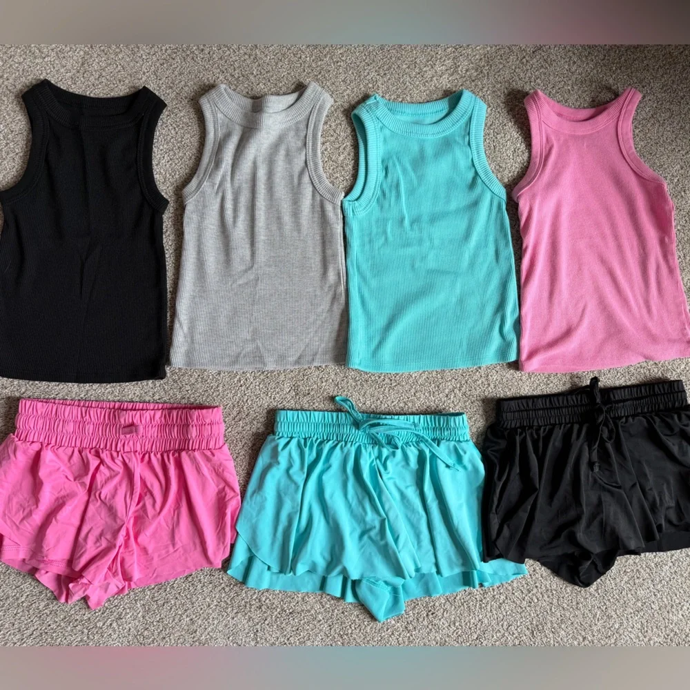 Kids Matching Tank & Short Set - Pink, Aqua, Black, Gray